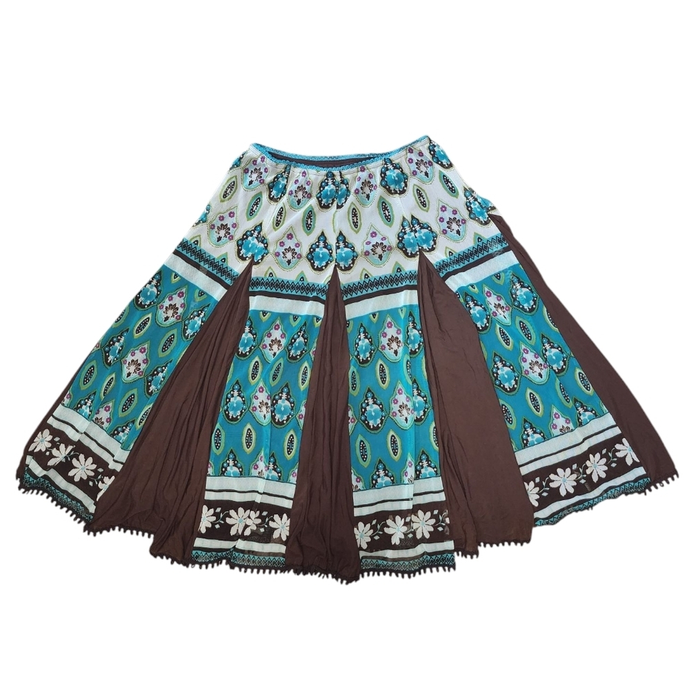 VEEKO midi skirt brown/turqouise boho, y2k, size M
